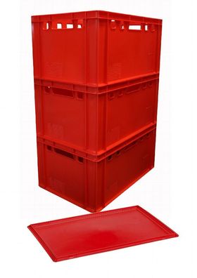 3 St. E3 rot Stapelbox Wurstkiste Kunststoffkiste Box + 1 Deckel NEU Gastlando