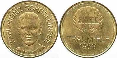 Medaille Münze Fußball Shell TRAUM-ELF 1969 Karl-Heinz Schnellinger, gute Erhaltung