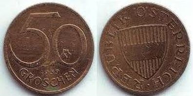 Österreich 50 Groschen 1959, sehr gute Erhaltung, 5,2 gr., 23,5 mm, Aluminium-Bronze