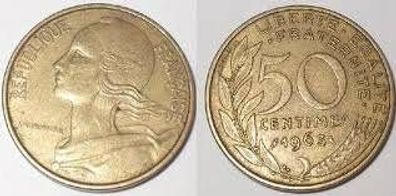 France Frankreich: 50 Centimes 1963, Erhaltung: sehr gut, Material: Aluminium Bronze
