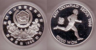 10000 Won Silber Münze Südkorea 1988 Olympiade Seoul Läufer 1986
