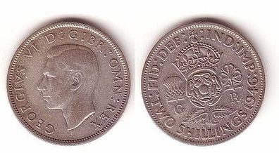 2 Schilling Silber Münze Großbritannien 1946