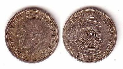 1 Schilling Silber Münze Großbritannien 1928