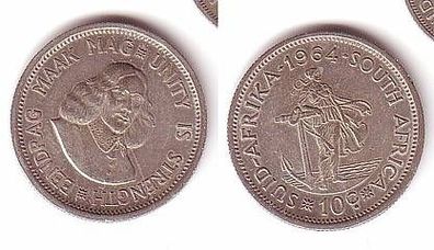 10 Cents Silber Münze Südafrika 1964