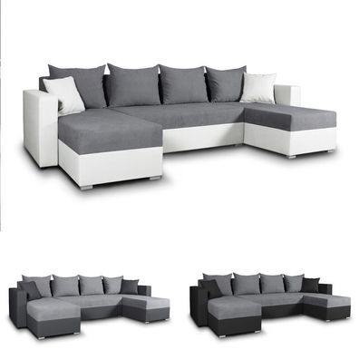 Wohnlandschaft mit Schlaffunktion Beno - U-Form Couch Ecksofa Couchgarnitur Big Sofa