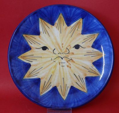 Vintage ausgefallene Keramik Hnos. Martinez S. L. Wandteller Sonne und Katzengesicht