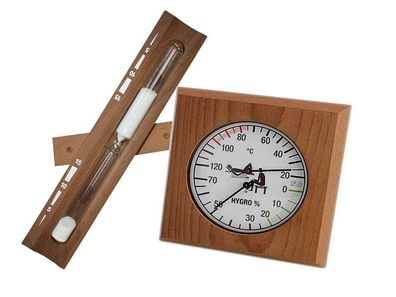 Sauna Thermo Set 2er | Holz Sanduhr + Thermometer Hygrometer 2 in 1 Zubehör