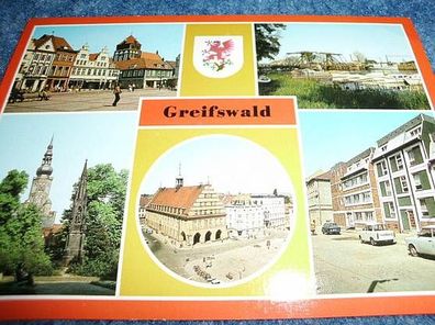 3173 / Ansichtskarte---Greifswald---Platz der Freundschaft, Klappbrücke, Dom, Rathaus