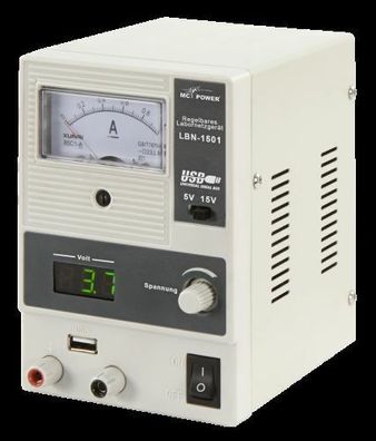 McPower LBN-1501 Labornetzgerät / Tattoo Netzgerät 0-15 V, 0-1A, 15 Watt, 5V USB
