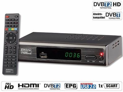 auvisio DVB-T2-Receiver H.265/ HEVC, Full-HD-TV, HDMI &SCART, LAN, USB PX1980