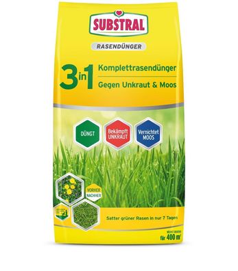 Substral® 3in1 Komplett Rasendünger gegen Unkraut & Moos, 14 kg für 400 m²