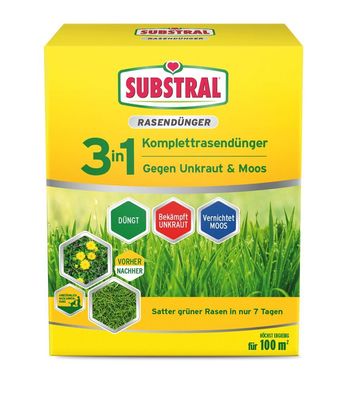 Substral® 3in1 Komplett Rasendünger gegen Unkraut & Moos, 3,6 kg für 100 m²
