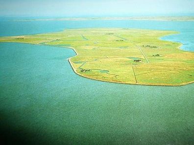 3472 Ansichtskarte Hallig Hooge und Insel Pellworm --Luftaufnahme