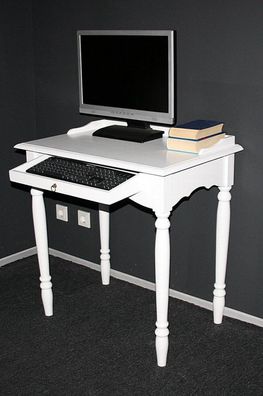 Massivholz Sekretär mit Tastaturauszug weiß Computertisch PC-tisch Damen-Schreibtisch