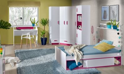 Jugendzimmer Kinderzimmer komplett Thiago Set C Farbauswahl Eckschrank Schreibtisch