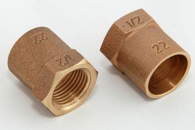 2x Rotguss Übergangsmuffen i/ i 22mm-1/2" 4270g Rotgussfitting red brass gunmetal