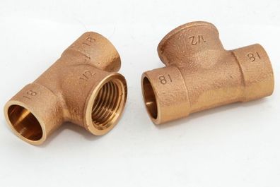 2x Rotguss T-Stück 18mm - 1/2" / 4130g Rotgussfitting red brass gunmetal Klima