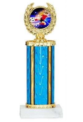 gold blauer Pokal in Zylinderform mit Emblem