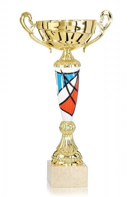 goldener Pokal mit verziertem Keramik Mittelstück