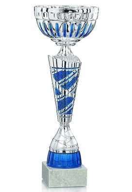 Pokal in silber mit blauen Details