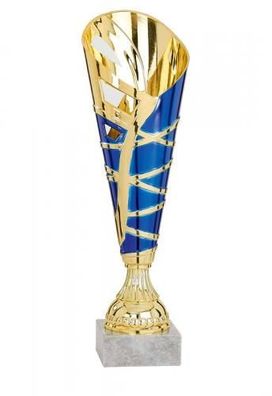 Pokal gold/ blau aus Kunststoff mit Marmorsockel