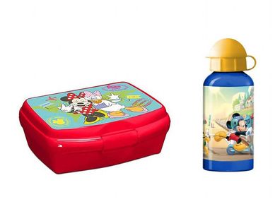 Minnie & Micky Maus Pausen-Set (Brotdose + Trinkflasche) für Schule Kindergarten