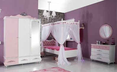 Komplett Kinderzimmer Anastasia rosa mit Himmelbett - Set 5-teilig