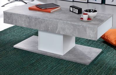Couchtisch Wohnzimmer Tisch weiß grau Beton Design 2x Schubkasten 110x50 Säulentisch