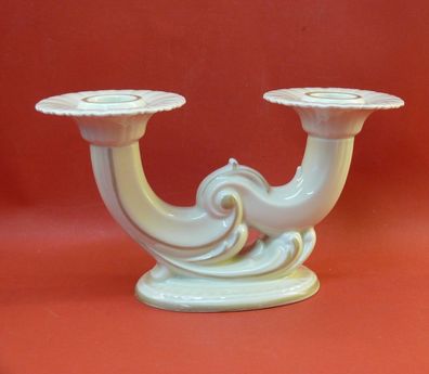Vintage Ausgefallene Weimar Porzellan Kerzenständer zwei flammig Elfenbein Farbe