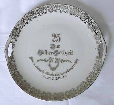 schöner Krister Porzellan Teller "Zur Silberhochzeit" Lotterie Eichenstamm 1935
