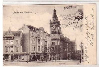 55434 Ak Gruß aus Pankow Rathaus und Geschäfte 1907