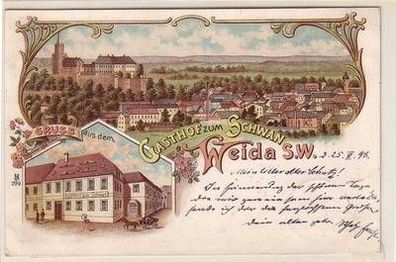 11563 Ak Lithographie Gruß aus Weida Gasthof zum Schwan 1898