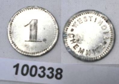 seltene Zink Wertmarke 1 Pfennig Westindia Chemnitz um 1920
