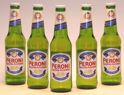 Peroni Nastro Azzurro Bier 5 Flaschen mit 0,33 Ltr Inhalt aus Italien
