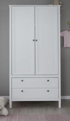 Kleiderschrank in weiß Kinderzimmer Babyzimmer Schrank mit Schubkasten 90 cm Ole