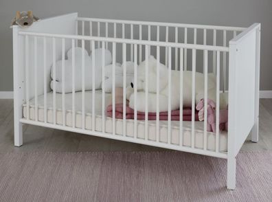 Baby Bett Gitterbett weiß 70 x 140 Kinderbett umbaubar höhenverstellbar GS-Siegel Ole