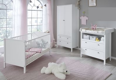 Babyzimmer Komplett Mädchen rosa 5-tlg Gitterbett Wickelkommode Kleiderschrank 