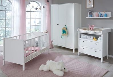 Babyzimmer Komplett Set BabyBett 5Farbe Wickelkommode Schrank Umbaubar weiß rosa 