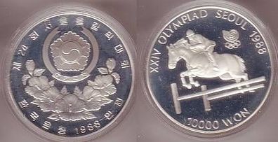 10000 Won Silber Münze Südkorea 1988 Olympiade Seoul Springreiten