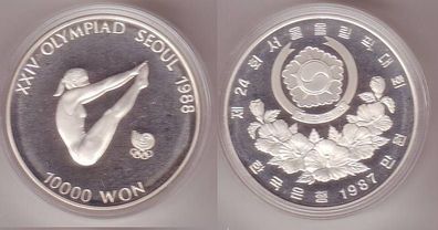 10000 Won Silber Münze Südkorea 1988 Olympiade Seoul Turmspringerin 1987