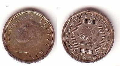 6 Pence Silber Münze Südafrika 1952