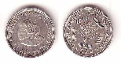 5 Cents Silber Münze Südafrika 1964