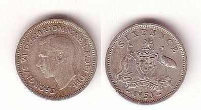 6 Pence Silber Münze Australien 1951