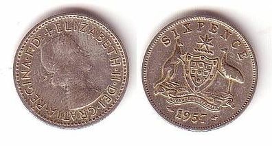 6 Pence Silber Münze Australien 1957