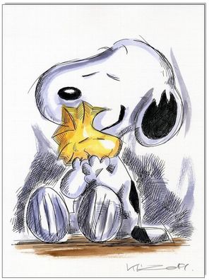Klausewitz: Original Feder und Aquarell : Peanuts Snoopy & Woodstock II/ 24x32 cm