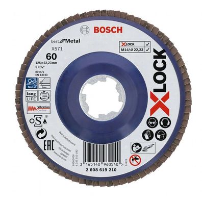 Bosch X-LOCK Fächerscheibe 125 mm, gerade, K60, X571, Best for Metal 2608619210