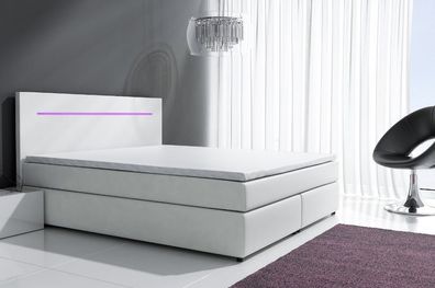 Boxspringbett Schlafzimmerbett Bologna Weiss inkl. LED 140x200 cm