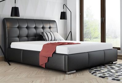 Polsterbett Bett Doppelbett MATTIS Kunstleder Schwarz 140x200cm