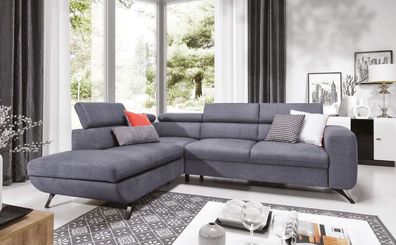 Ecksofa Schlafsofa Alberto Polyesterstoff Hellgrau Ottomane Links