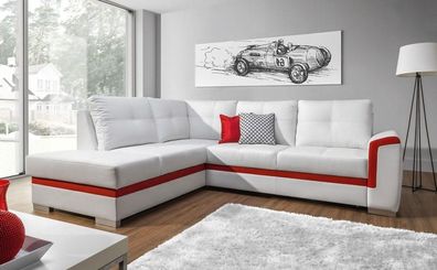 Ecksofa Schlafsofa Veronik Weiss / Rot Ottomane Links